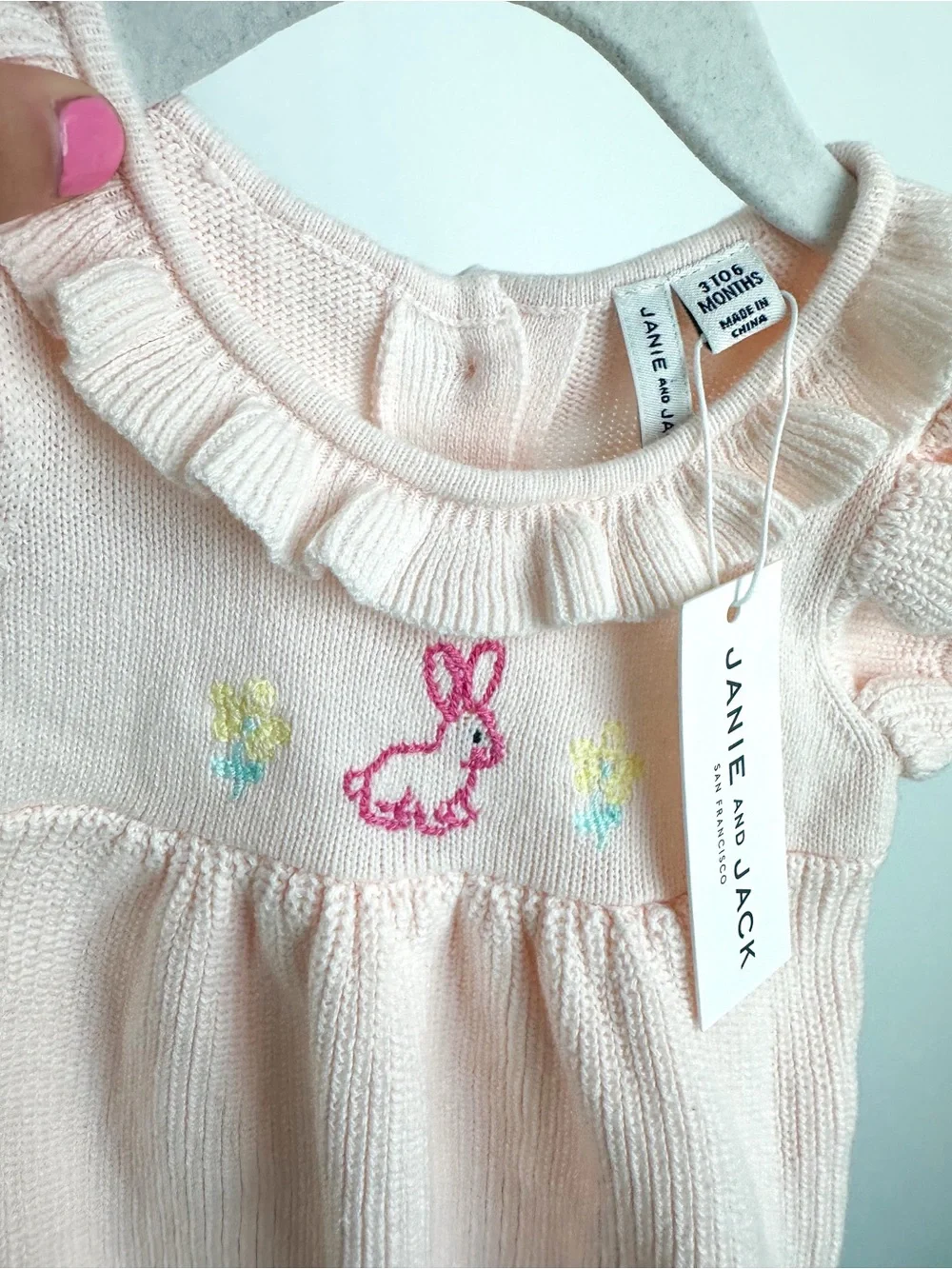 Janie and Jack Pink Knit Bunny bubble 3-6m NWT